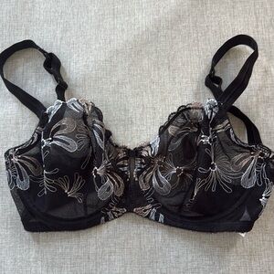 FELINA Paramour Bra Black Ellie Unlined Balconette Embroidered Lace 115009 32DDD